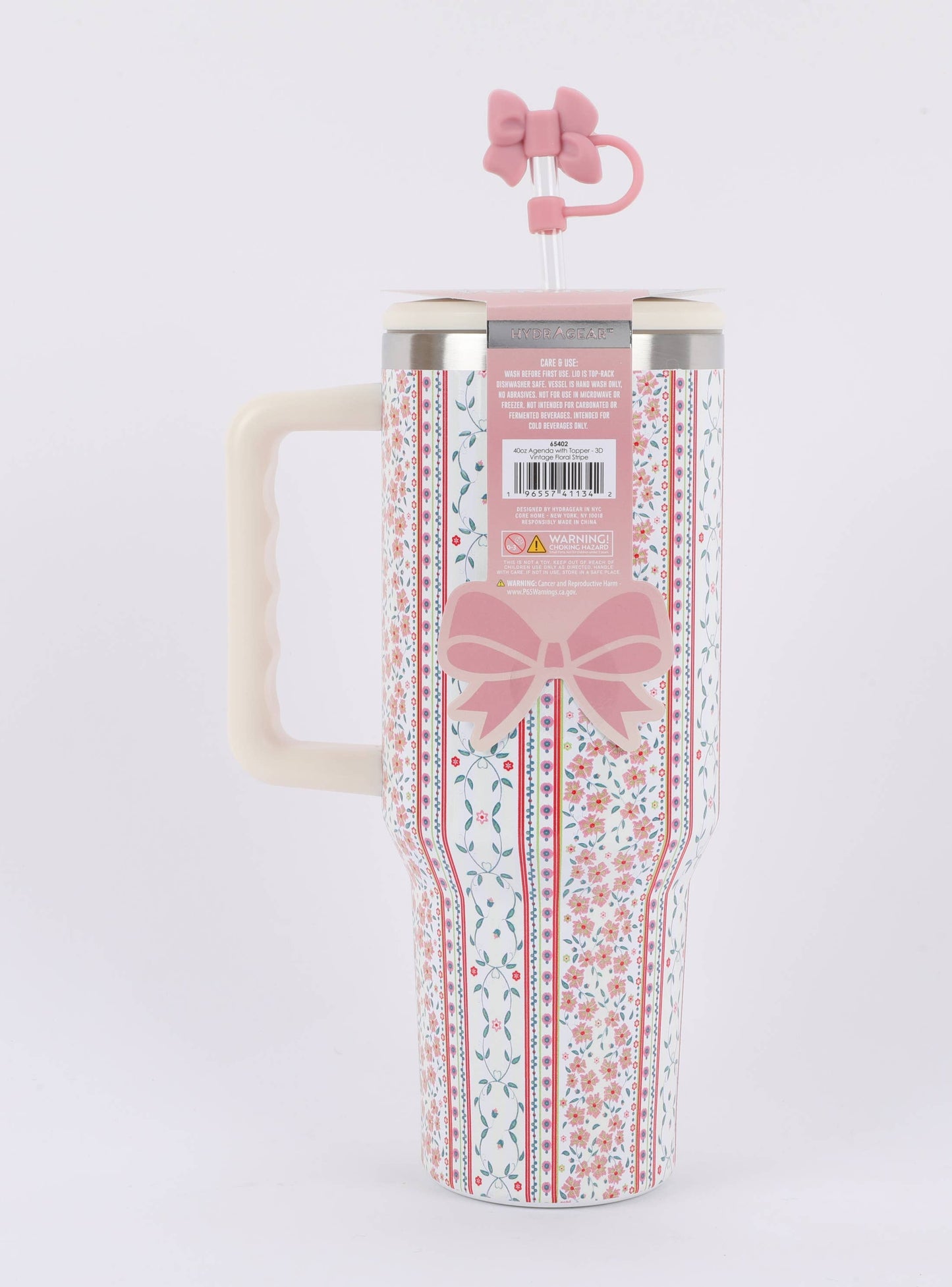 40oz Tumbler with Topper Vintage Floral Stripe