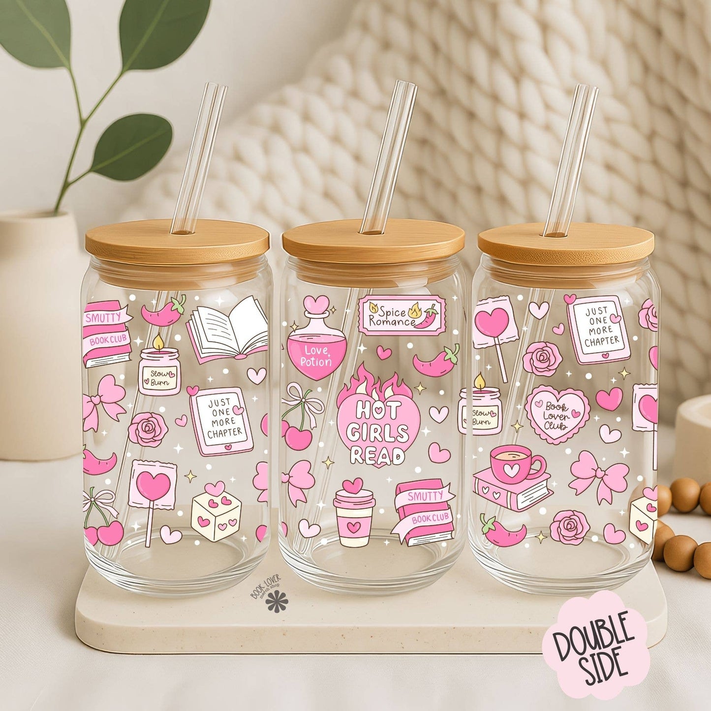 Hot Girls Read 16 OZ Glass Can With Lid and Straw / Bookish