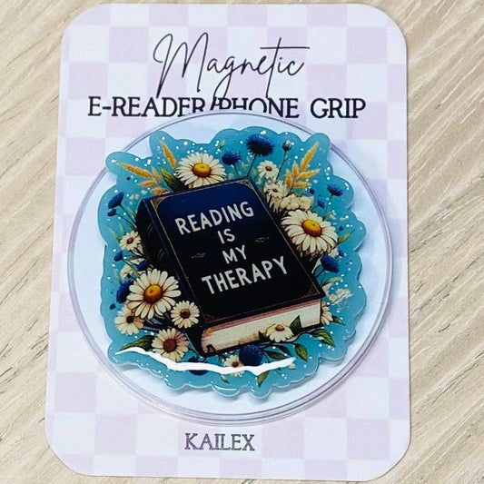 Reading is my Therapy Adhesive/Magnetic E-Reader/Phone Grip