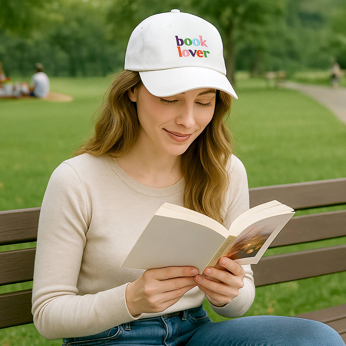 Book Lover - White Adjustable Hat