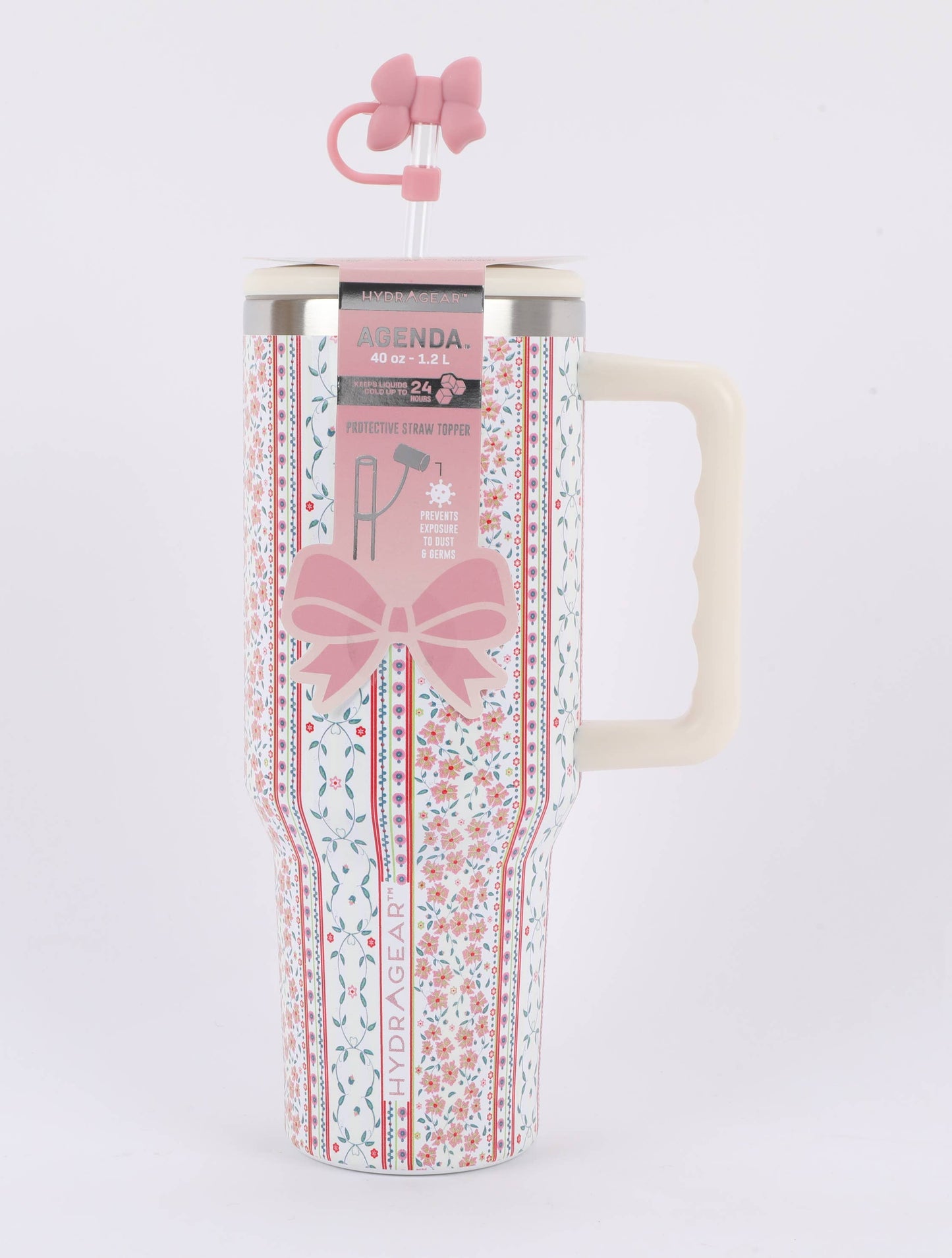 40oz Tumbler with Topper Vintage Floral Stripe