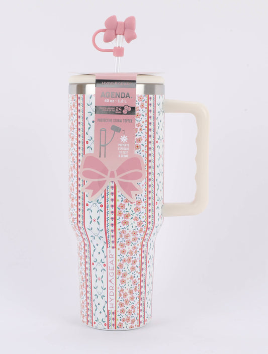 40oz Tumbler with Topper Vintage Floral Stripe