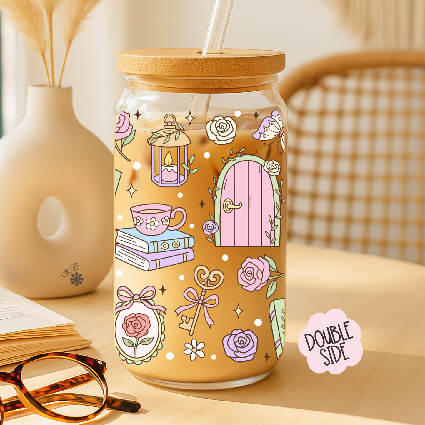 My Secret Garden 16 OZ Glass Can With Lid and Straw