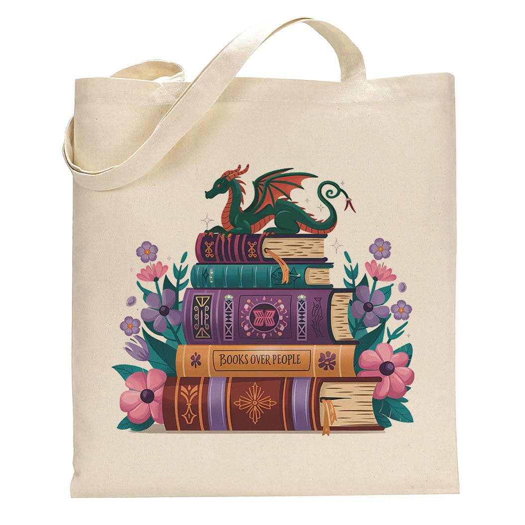 Whimsical Dragon Book Lover Canvas Tote Bag