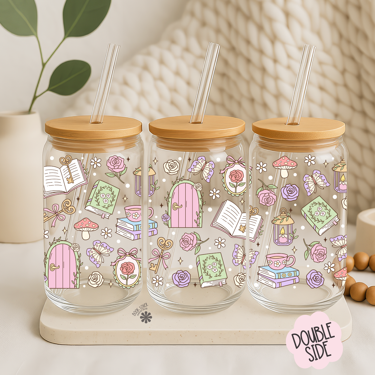 My Secret Garden 16 OZ Glass Can With Lid and Straw