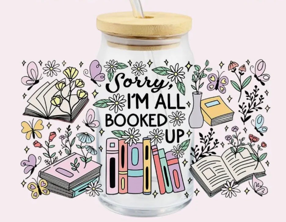Booked Up Glass Cup