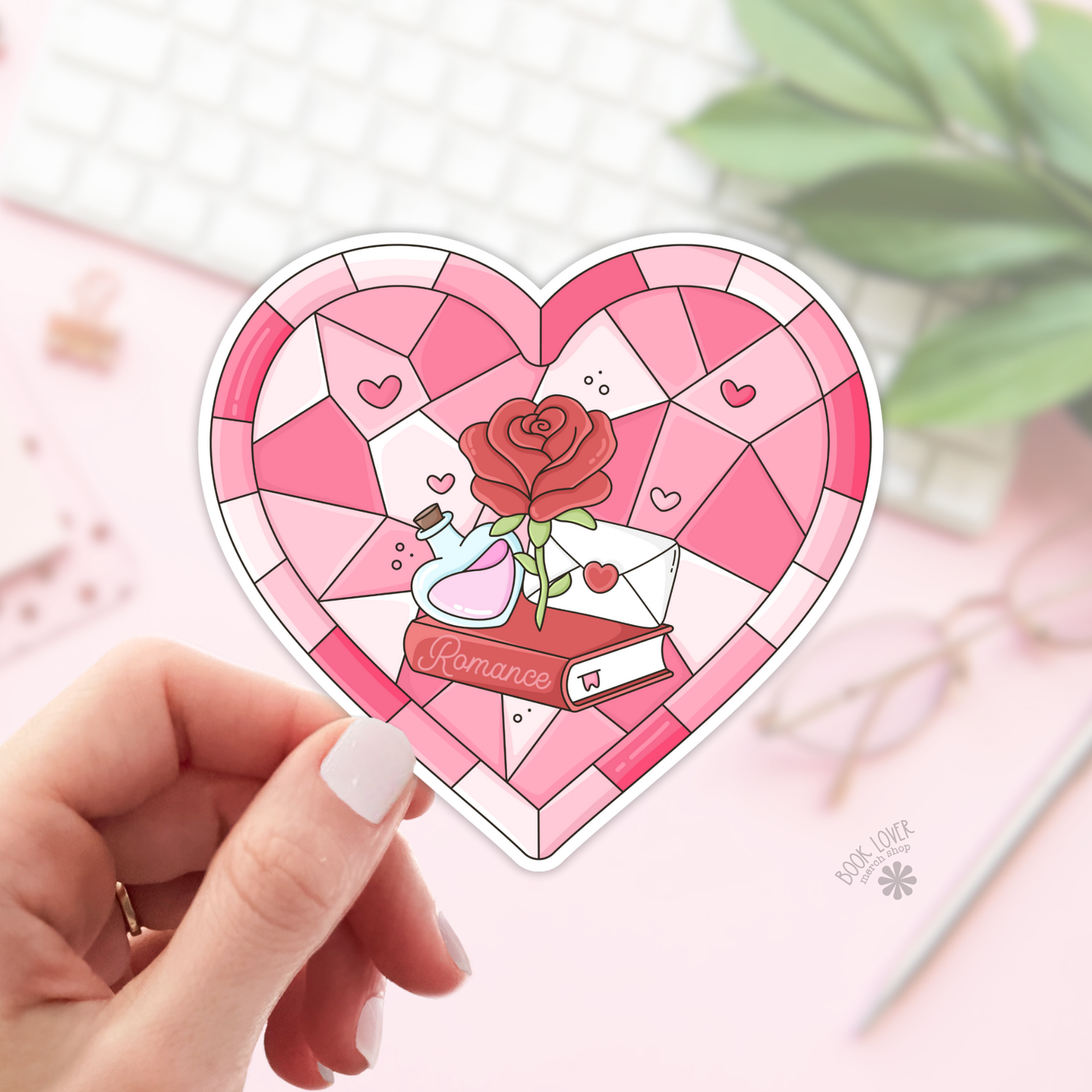 Bookish Romance Stained Glass Heart Stickers