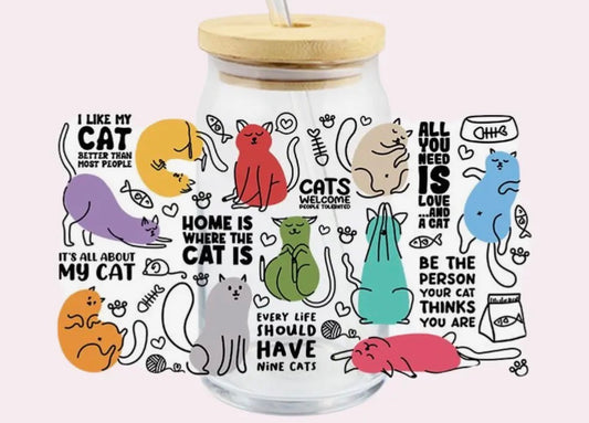 Colorful Cats Glass Cup