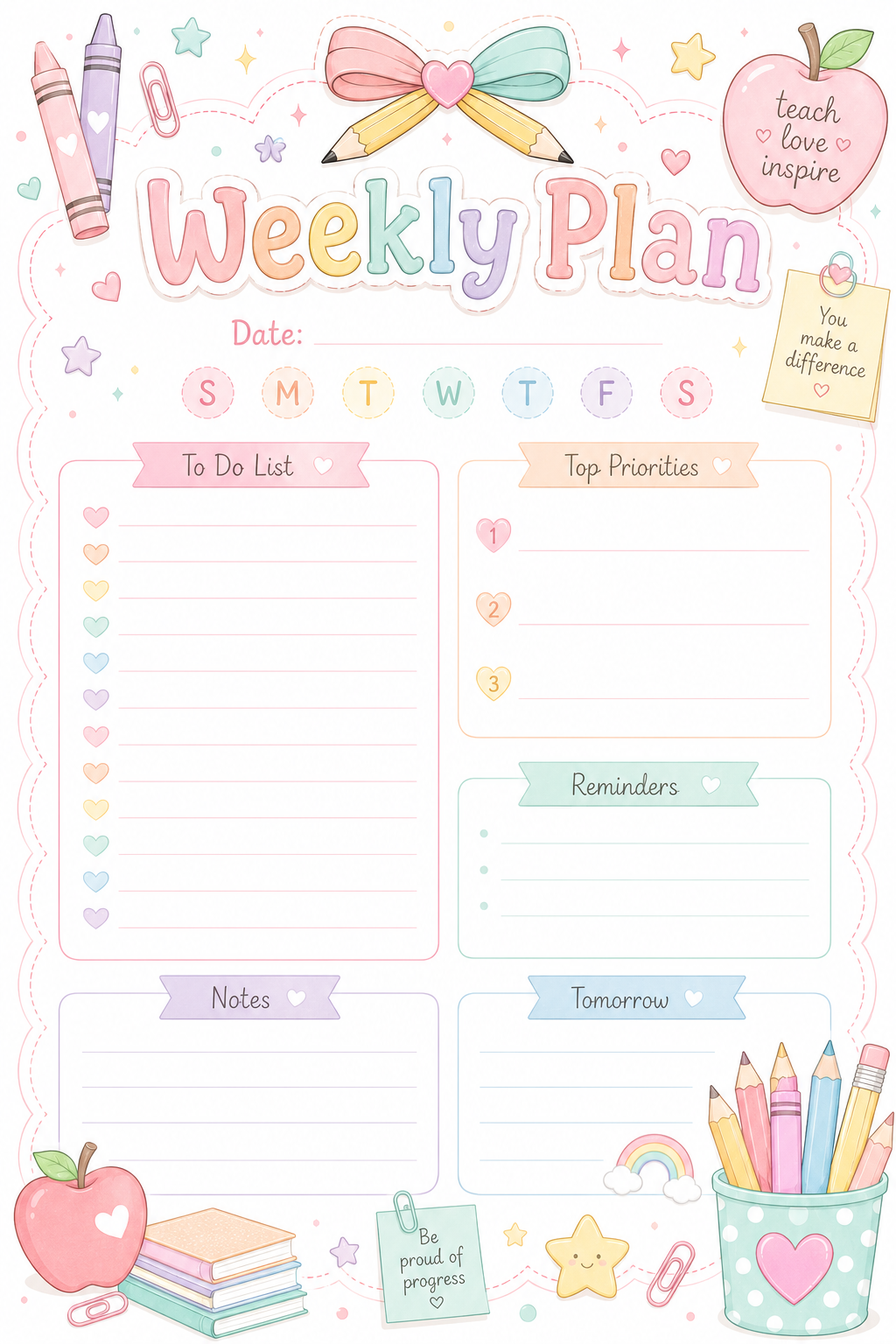 Note Pad-Teacher Pastel Weekly Planner