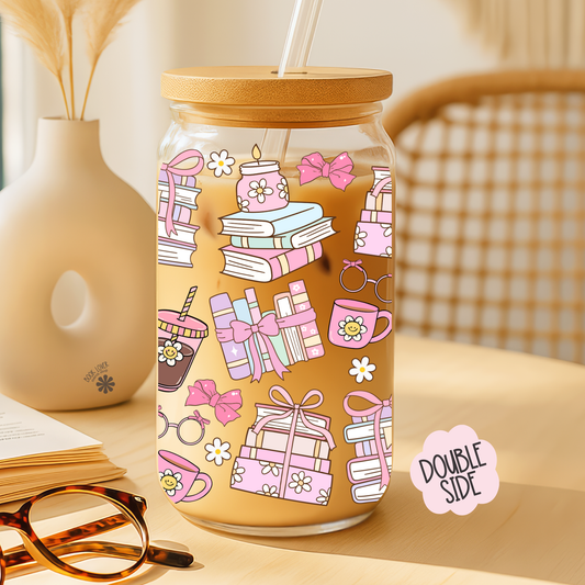 Bookish Girl 16 OZ Glass Can With Lid and Straw / Bookish