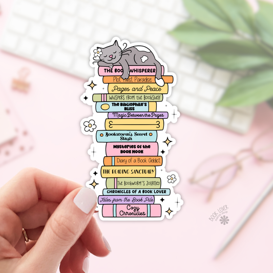Cat On Stack Of Books Stickers / Bookish Stickers