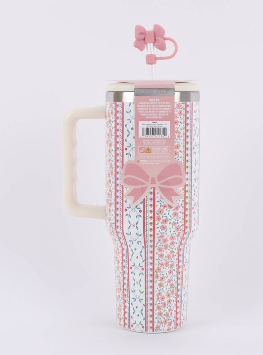 40oz Tumbler with Topper Vintage Floral Stripe