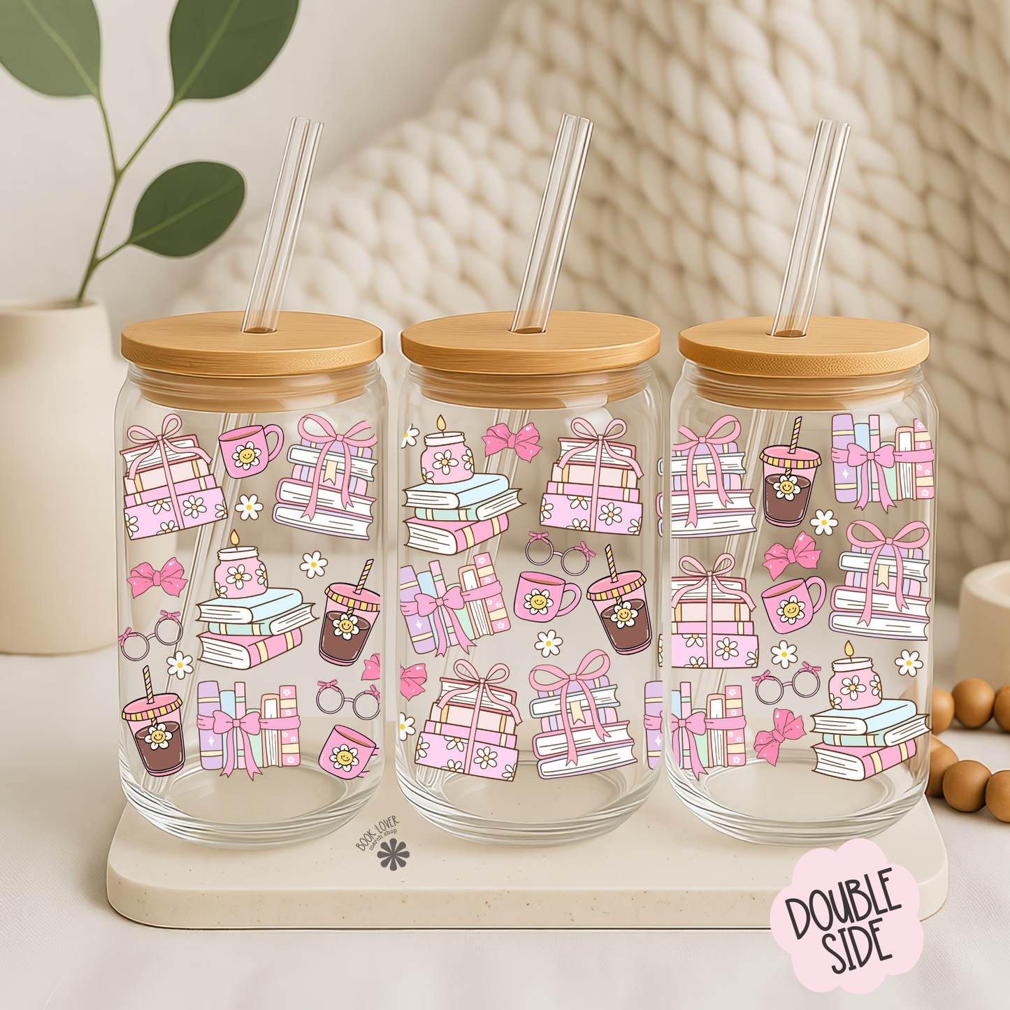 Bookish Girl 16 OZ Glass Can With Lid and Straw / Bookish