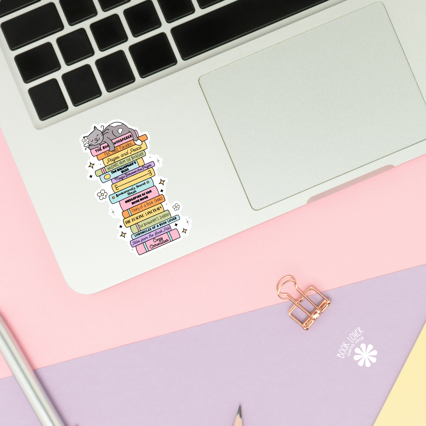 Cat On Stack Of Books Stickers / Bookish Stickers